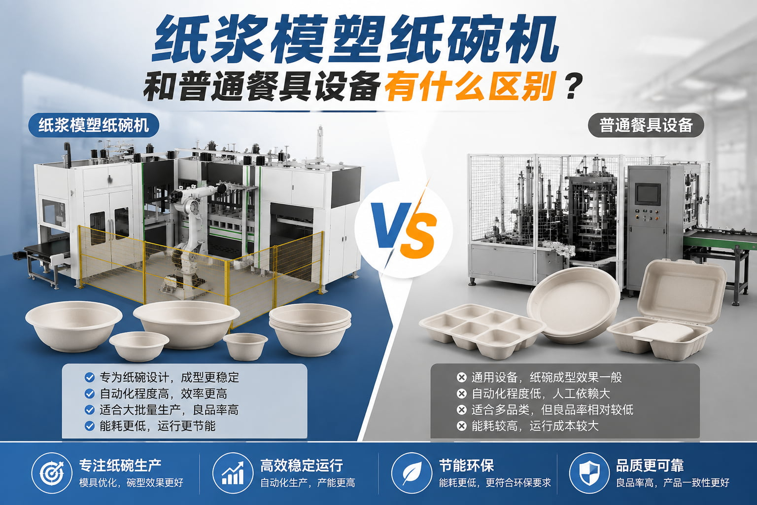 纸浆模塑纸碗机和普通餐具设备有什么区别? 纸浆模塑纸碗机和普通餐具设备有什么区别?