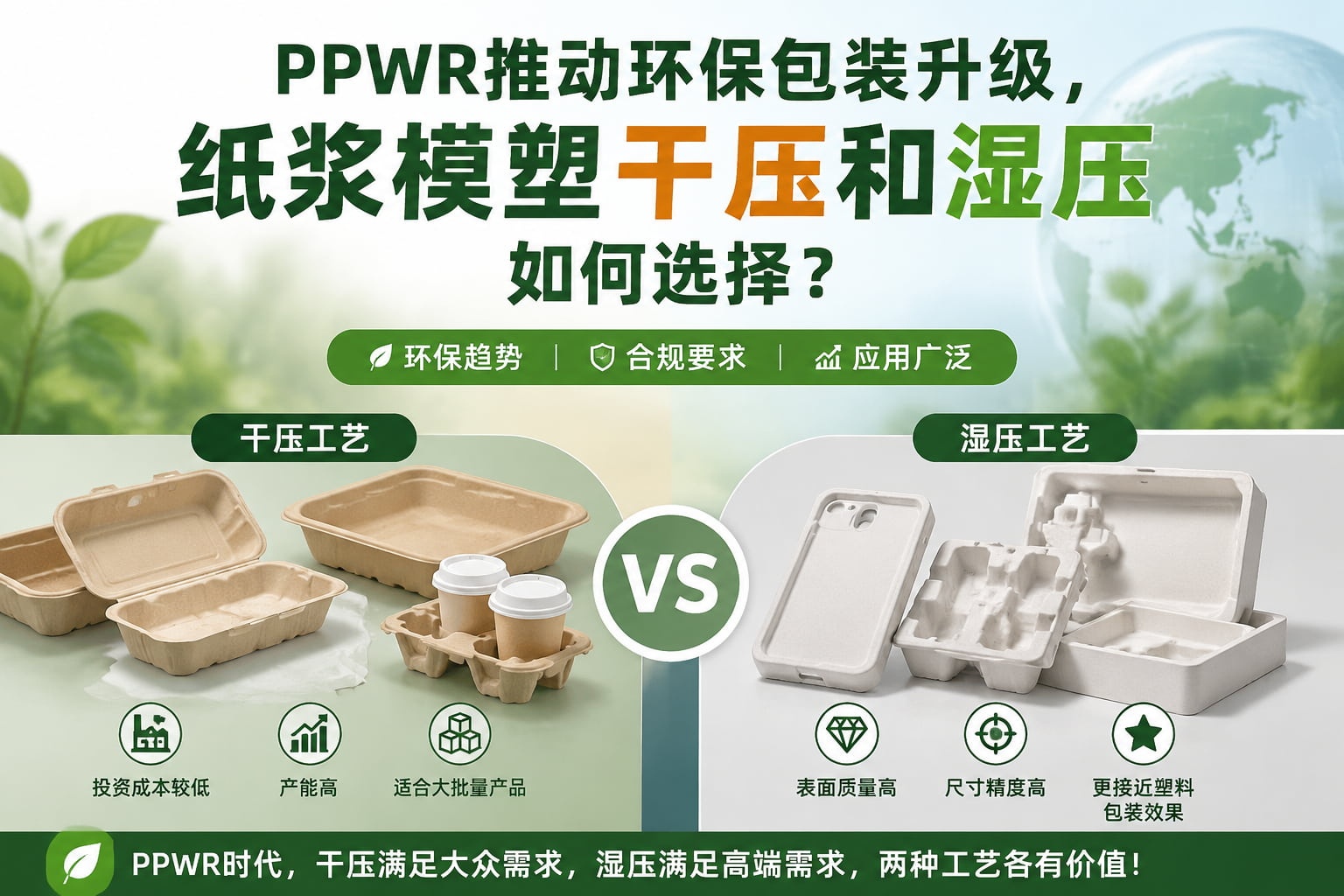 PPWR推动环保包装升级,纸浆模塑干压和湿压如何选择? PPWR推动环保包装升级,纸浆模塑干压和湿压如何选择?
