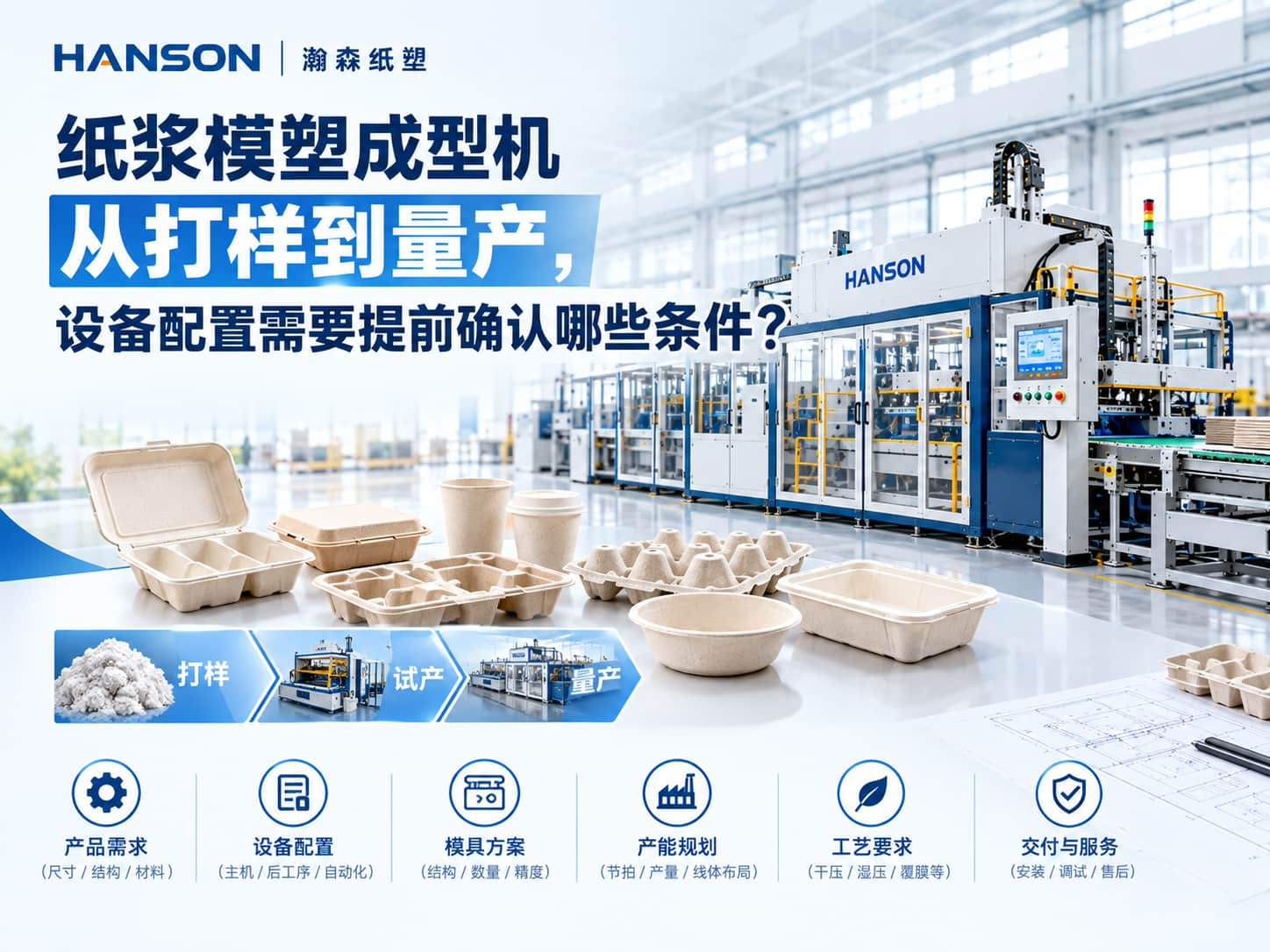 纸浆模塑成型机从打样到量产，设备配置需要提前确认哪些条件？